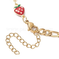2 шт. 2 варианта браслета из латунной эмали с красными звеньями в форме клубники.&nbsp;AJEW-JB01547