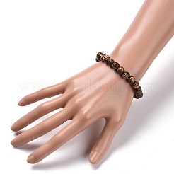 Bracelet extensible de perles rondes en bois bodhi naturel ciré de 8.5 mm pour hommes et femmes&nbsp;BJEW-JB07099-02
