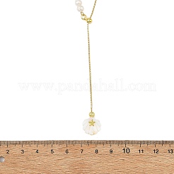 Collares tipo lariat de latón con perlas naturales y cadena tipo caja para la playa de verano&nbsp;NJEW-JN06595