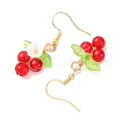 Серьги-подвески в виде цветка с круглыми акриловыми и стеклянными бусинами&nbsp;EJEW-JE06634-01