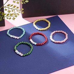Bracelets ronds en perles extensibles en acrylique imitation perle pour enfants&nbsp;BJEW-JB05943