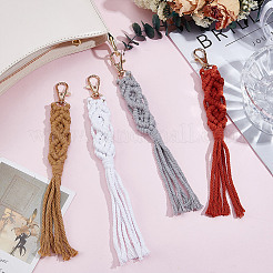 4 шт. 4-х цветная подвеска из хлопка ручной работы в технике макраме&nbsp;HJEW-DR0001-11