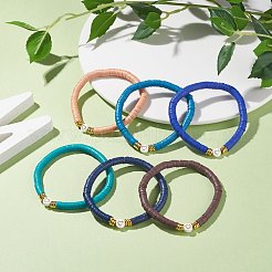 Set di braccialetti elastici da surfista heishi in argilla polimerica fatti a mano a 6 colori&nbsp;BJEW-JB07755