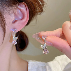 Серьги-гвоздики с подвесками из латуни с кубическим цирконием в форме кролика&nbsp;FS-WGAF8F6-01