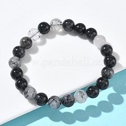 Bracelets extensibles en perles rondes de quartz rutile naturel pour femmes&nbsp;BJEW-Z158-03H-03