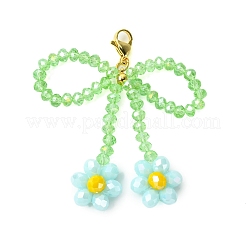 4 Uds. Decoración colgante de vidrio con forma de flor y lazo de 4 colores&nbsp;HJEW-TA00276
