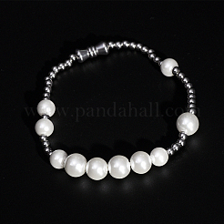 Минималистичные эластичные браслеты из искусственного жемчуга и круглых бусин из нержавеющей стали 304.&nbsp;KM8315-2