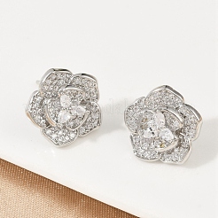 Серьги-гвоздики из латуни с микро-паве и прозрачным фианитом&nbsp;EJEW-M082-19P