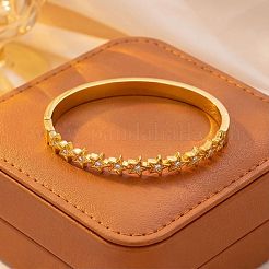 Bracciali rigidi da donna in acciaio inossidabile 304 con chiusura a cerniera e zirconi cubici trasparenti micro pavé.&nbsp;WG9322F-02