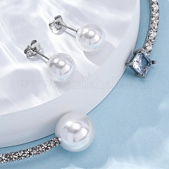 Orecchini rotondi in plastica con perle finte e set di collane girocollo con polsino quadrato in zirconia cubica e strass&nbsp;SJEW-U003-02P