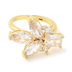 Стойка покрытие латунь микро паве цирконий цветок открытые манжеты кольца&nbsp;RJEW-A016-07G