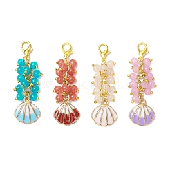 Подвеска в форме ракушки из сплава эмали и круглых стеклянных бусин&nbsp;HJEW-JM03248