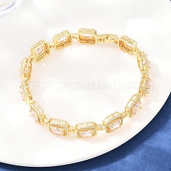 Bracelets carrés en laiton sertis de micro-pavés de zircon cubique transparent et de maillons en verre&nbsp;BJEW-T025-04G-04