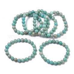 Braccialetti elastici con perline rotonde di amazzonite naturale per donna&nbsp;BJEW-Z158-03I-03
