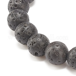 Bracelet extensible perlé rond en pierre de lave naturelle avec alliage&nbsp;BJEW-JB08009