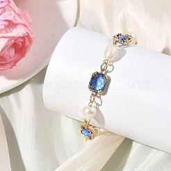 Armbänder aus natürlichen Süßwasserzuchtperlen und Messing-Glasgliederketten für Damen&nbsp;BJEW-JB14214