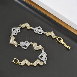 Bracelets à maillons en forme de cœur sertis de micro-pavés de zirconiums cubiques transparents pour femmes&nbsp;BJEW-C156-08A-GP