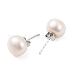 Orecchini a bottone con perle rotonde di perle naturali&nbsp;EJEW-E298-01F-01P