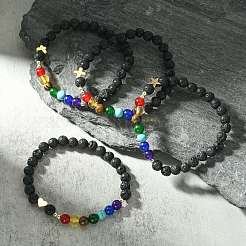 Bracelet sur le thème des chakras avec pierres précieuses naturelles et synthétiques mélangées&nbsp;BJEW-JB09806