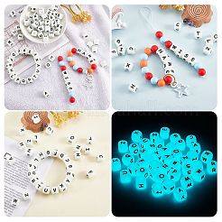 20 pièces cube lumineux lettre perles de silicone 12x12x12mm dés carrés alphabet perles avec 2mm trou entretoise perles de lettre en vrac pour bracelet collier fabrication de bijoux&nbsp;JX437G