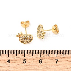 Серьги-гвоздики из латуни с микро-паве и прозрачным фианитом в форме сердца&nbsp;EJEW-A135-11G