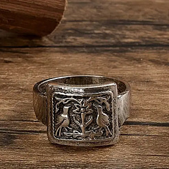 Прямоугольные кольца с узором из птиц и цветов из сплава&nbsp;FS-WGF2270-05