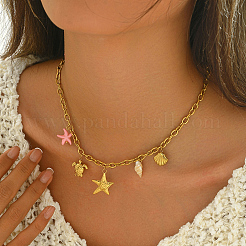 Элегантные ожерелья из нержавеющей стали 201 в форме морской звезды для женщин&nbsp;WB2841