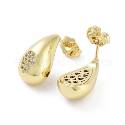 Orecchini a bottone da donna con placcatura a goccia in ottone e zirconi cubici&nbsp;EJEW-B047-02G-05
