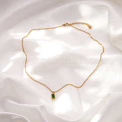 Collares vintage con colgante rectangular de acero inoxidable 304 con esmeralda y rhinestone para mujer.&nbsp;NI1330-1