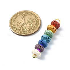 Breloques de connecteur rond plat teint en pierre de lave naturelle chakra&nbsp;PALLOY-JF02532-02