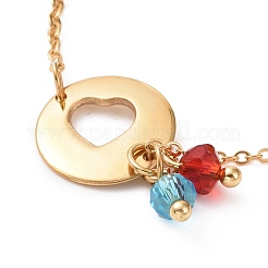 Bracciale a maglie a cuore in acciaio inossidabile 304 con placcatura ionica (ip) e ciondoli in perline di vetro per donna&nbsp;STAS-E154-06G