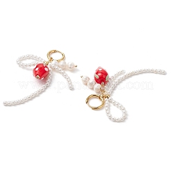 Orecchini a cerchio con fiocco di perle di conchiglia e fragole lavorate a lume&nbsp;EJEW-TA00592