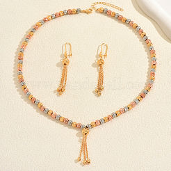 Винтажное латунное колье и серьги с круглыми бусинами и кисточками для женщин.&nbsp;KV0699