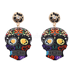 Halloween-Ohrhänger mit Totenkopf-Anhänger aus Acryl mit Aufdruck und Hut für Damen&nbsp;WG1141F-01