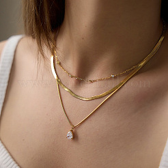 Collana da donna con ciondolo a goccia in acciaio inossidabile 304 con pavé di zirconi cubici trasparenti&nbsp;WGFD083-01