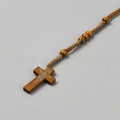 Jesuskreuz-Anhänger aus Kiefernholz&nbsp;NJEW-WH0002-243E