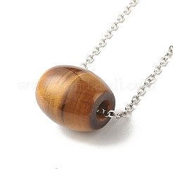 Collana con ciondolo a barilotto in pietra preziosa naturale con catene in acciaio inossidabile 304 per donna&nbsp;NJEW-JN03852-03