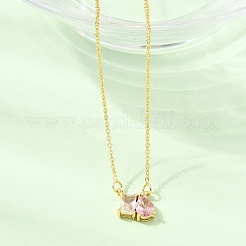 Collares con colgante rectangular y en forma de lágrima de latón con circonitas cúbicas engastadas en cadena de cable&nbsp;KK-CBAB173-05G-09