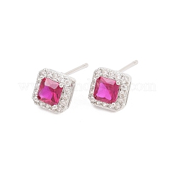 Boucles d'oreilles carrées en laiton avec micro pavé de zircones cubiques&nbsp;EJEW-Z164-22P-04