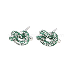 Boucles d'oreilles puces en laiton à nœud et micro-pavé de zircone cubique&nbsp;EJEW-C174-01P