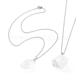Collana con ciondolo a pepita di quarzo naturale con catene in acciaio inossidabile 304&nbsp;NJEW-JN04385-01