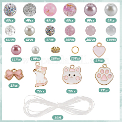 Наборы для самостоятельного изготовления браслетов из эмалевого сплава и стеклянных бусин в виде кошки&nbsp;DIY-SC0030-79