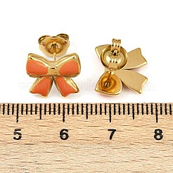 Серьги-гвоздики с бантом из нержавеющей стали 304 с эмалью&nbsp;EJEW-K268-17G