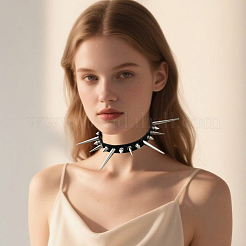 Ожерелья-чокеры из искусственной кожи в стиле панк-рок с заклепками из сплава и шипами&nbsp;NJEW-WH20011-10P-01