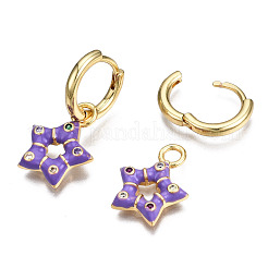 Серьги-кольца из латуни с микро-паве из фианита&nbsp;EJEW-T014-41G-NF