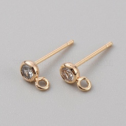 Плоская круглая серьга-гвоздик из латуни с микропаве из кубического циркония KK-WH0062-41B-G