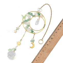Acchiappasole in avventurina verde naturale e anello in ottone con ciondolo a forma di sole&nbsp;HJEW-JM05009-02