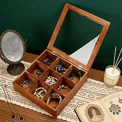 Boîte de rangement en bois à 9 compartiment avec couvercle&nbsp;AJEW-WH0752-579