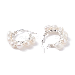 Orecchini a cerchio da donna con perline avvolti in filo di perle naturali&nbsp;EJEW-JE04758-01