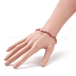 Malocchio a lume e bracciale elasticizzato con perline a colonna in acciaio inossidabile con ciondolo a croce per donna&nbsp;BJEW-JB08601